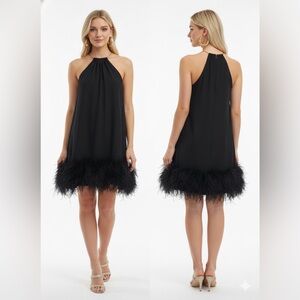 CULT GAIA REEVES FEATHER DRESS IN BLACK NWOT